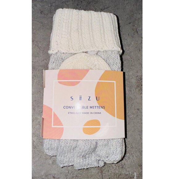 Siizu Cozy Convertible Mittens Womens Cream and Gray Knitted 100% Polyester - Picture 2 of 7